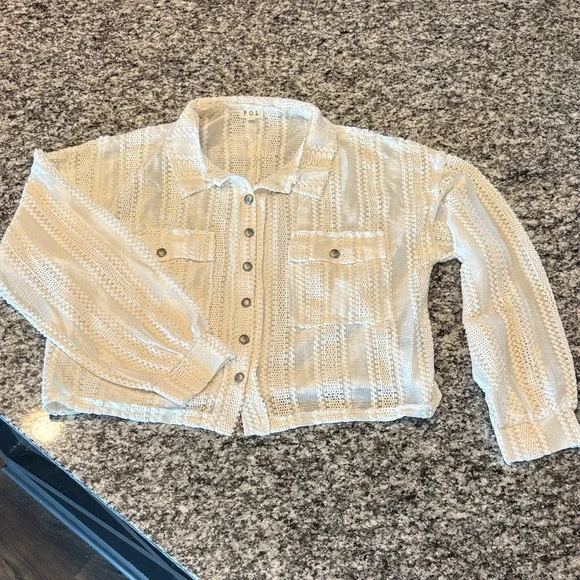 POL Cream Knit Button-Up Jacket - Picture 1 of 5